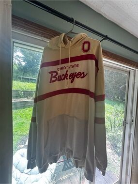 Mitchell & Ness Cream and Red Ohio State Buckeyes Pullover Hoodie